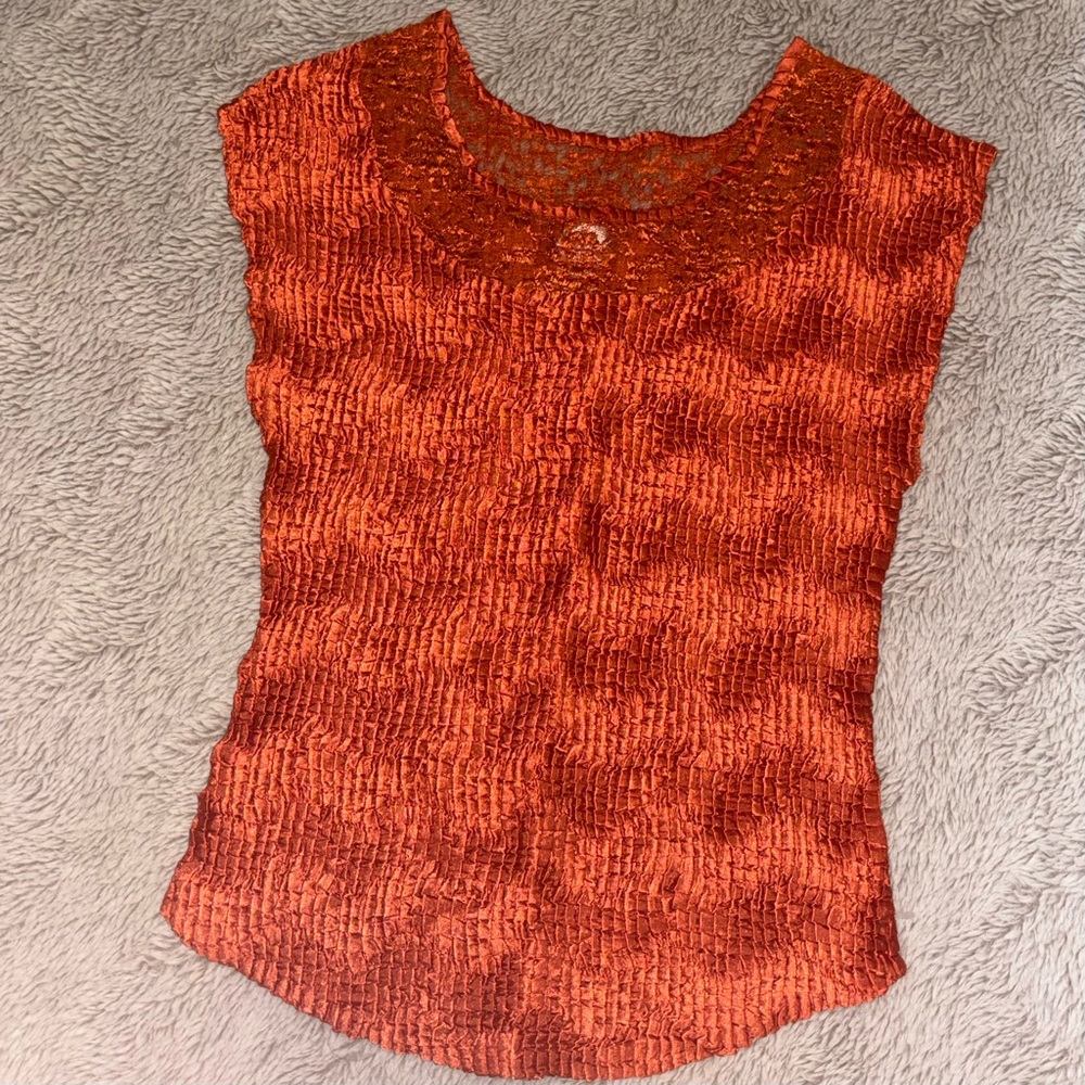 NICOLA Orange Textured Cap-Sleeve Tank